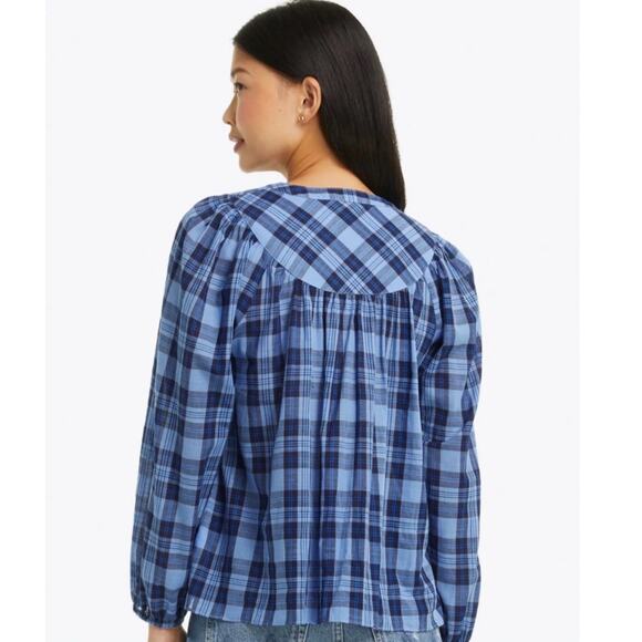 Draper James Button-Front Top in Midnight Plaid Size XS - Picture 2 of 6